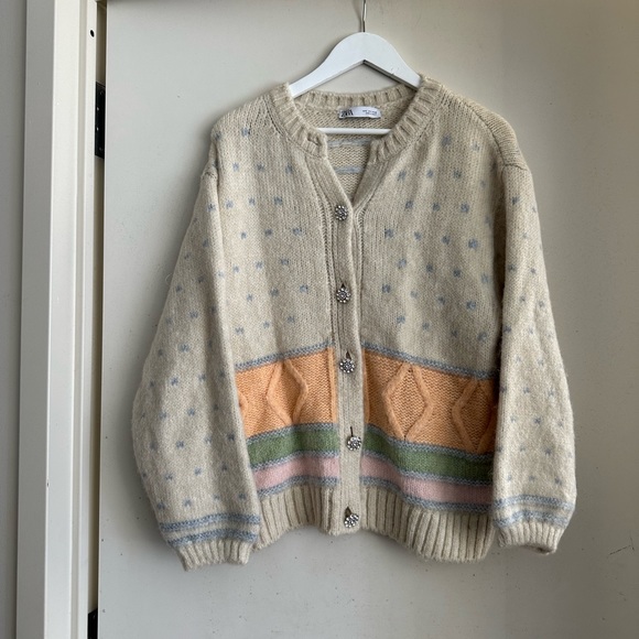 Zara Vintage Inspired Jewel Button Chunky Cardigan Sweater - Picture 1 of 7